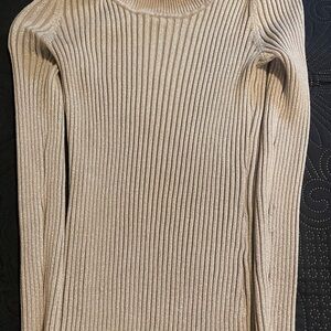 Beige Ribbed Long Sleeve Top